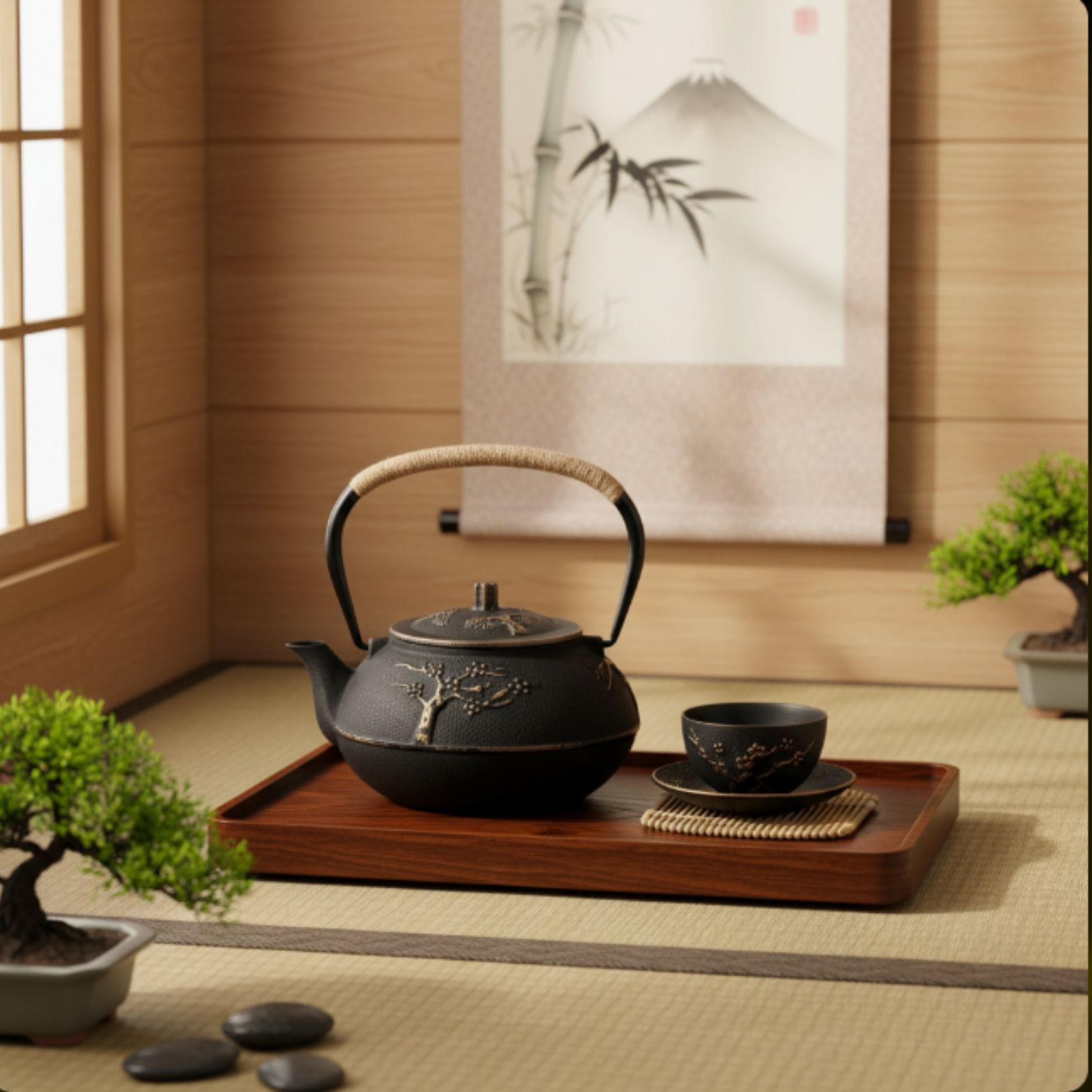 Théière Japonaise en Fonte à Fleurs de Cerisier, 0,8L avec Filtre, Noir Théière Japonaise en Fonte à Fleurs de Cerisier, 0,8L avec Filtre, Noir
